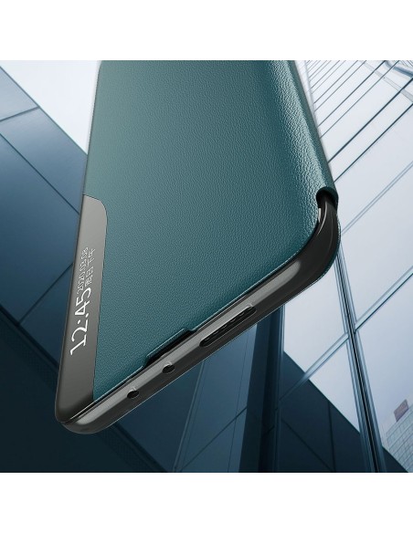 Eco Leather View Case elegantiškas dėklas su atvartu ir stovo funkcija, skirta Samsung Galaxy A72 4G mėlynai