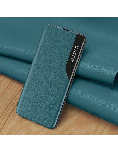 Eco Leather View Case elegantiškas dėklas su atvartu ir stovo funkcija, skirta Samsung Galaxy A72 4G mėlynai