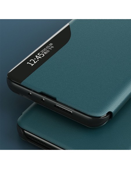 Eco Leather View Case elegantiškas dėklas su atvartu ir stovo funkcija, skirta Samsung Galaxy A72 4G oranžiniam telefonu...