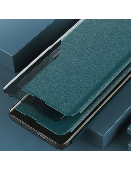 Eco Leather View Case elegantiškas dėklas su atvartu ir stovo funkcija, skirta Samsung Galaxy A72 4G oranžiniam telefonu...