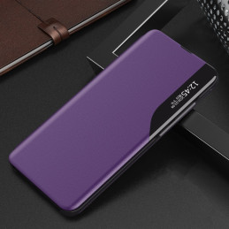 Elegantiškas Eco Leather View Case dėklas su atverčiamu dangteliu ir stovo funkcija, skirta Samsung Galaxy A72 4G purple