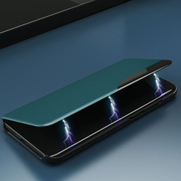 Elegantiškas Eco Leather View Case dėklas su atverčiamu dangteliu ir stovo funkcija, skirta Samsung Galaxy A72 4G purple
