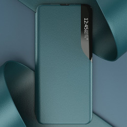 Elegantiškas Eco Leather View Case dėklas su atverčiamu dangteliu ir stovo funkcija, skirta Samsung Galaxy A72 4G purple