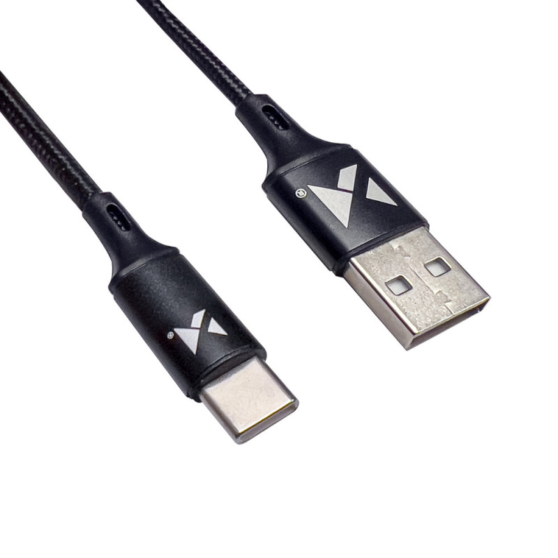 Tvirtas pintas kabelis USB USB-C 2.4A 2m juodas