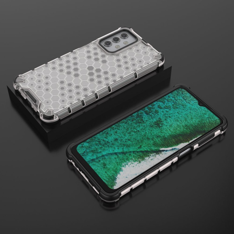 Korinio korpuso šarvuotas dangtelis su gelio rėmeliu, skirtas Samsung Galaxy A32 5G skaidrus