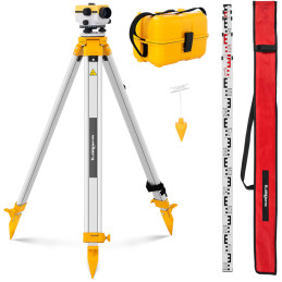 Optinis savaime išsilyginantis nivelyras su trikoju ir lazdele – padidinimas 20x sk. 34 mm