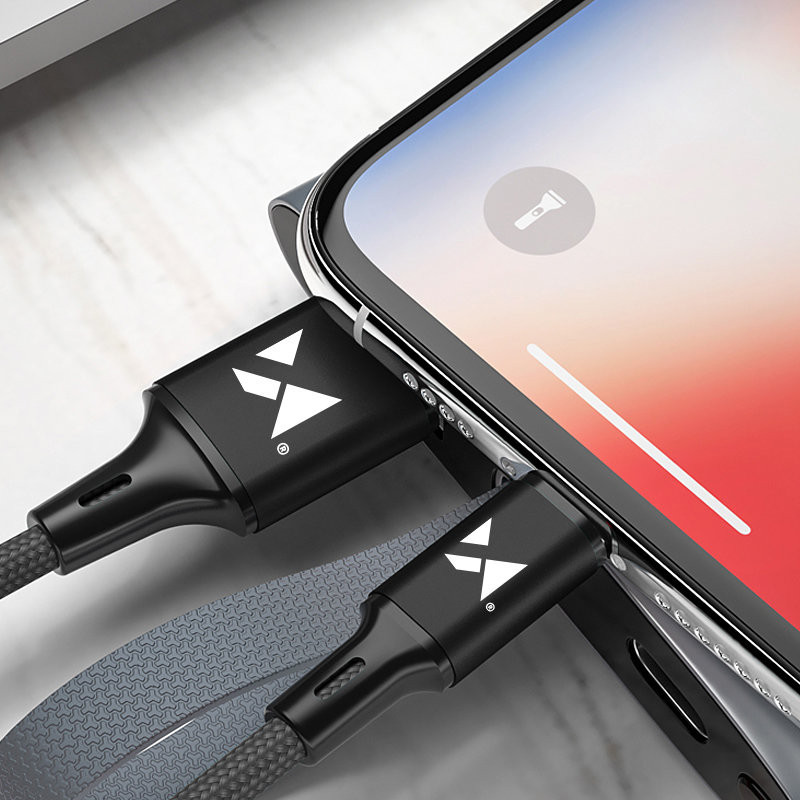 Tvirtas pintas kabelis USB USB-C 2.4A 2m juodas