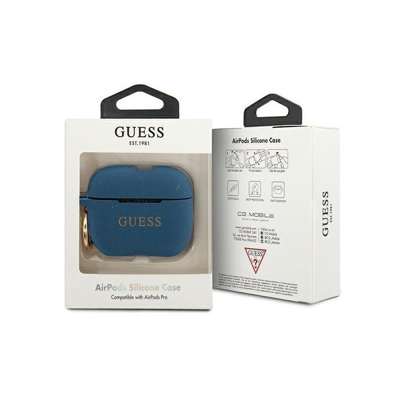 Guess Silicone Glitter dėklas, skirtas AirPods Pro – mėlynas