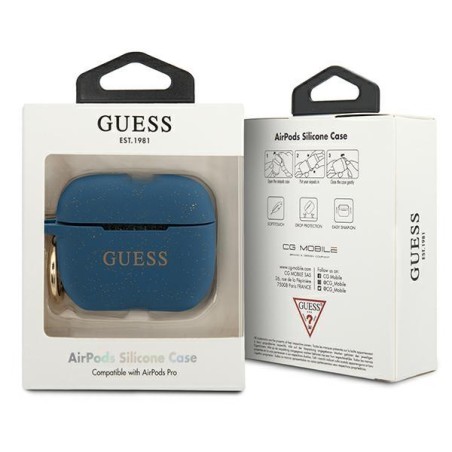 Guess Silicone Glitter dėklas, skirtas AirPods Pro – mėlynas