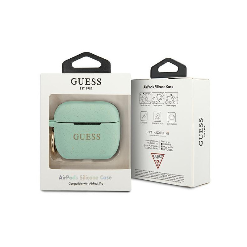 Guess Silicone Glitter dėklas, skirtas AirPods Pro – žalias