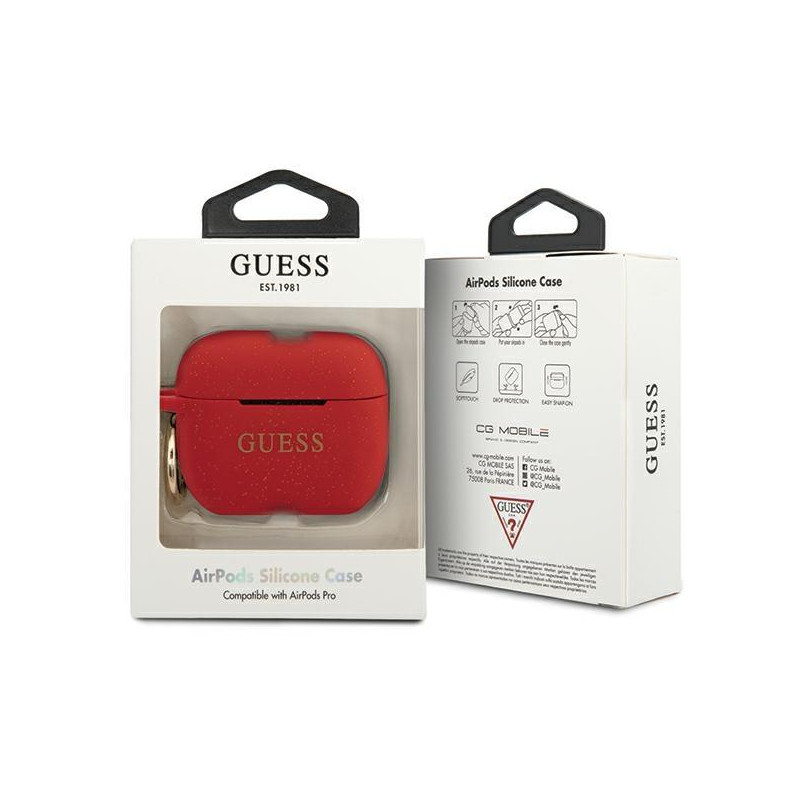 Guess Silicone Glitter dėklas, skirtas AirPods Pro – raudonas