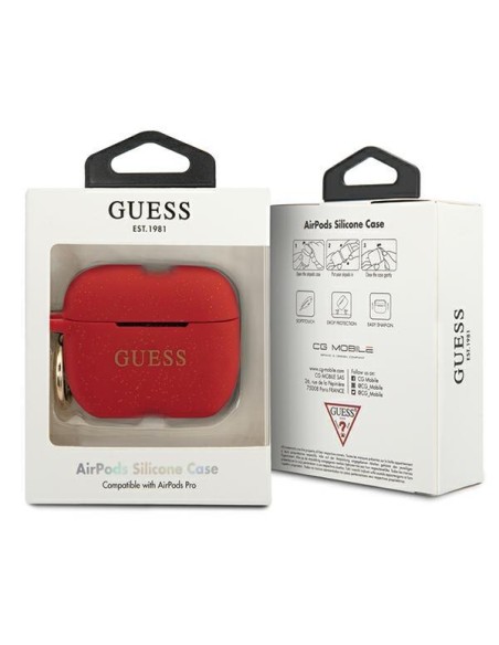Guess Silicone Glitter dėklas, skirtas AirPods Pro – raudonas Guess Silicone Glitter dėklas, skirtas AirPods Pro – raudonas