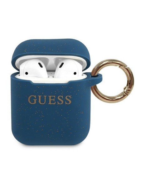 Guess Silicone Glitter dėklas, skirtas AirPods 1/ 2 – mėlynas Guess Silicone Glitter dėklas, skirtas AirPods 1/ 2 – mėlynas