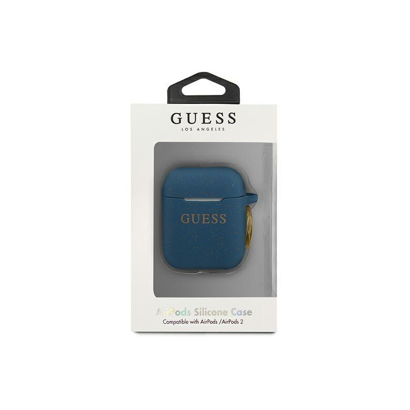 Guess Silicone Glitter dėklas, skirtas AirPods 1/ 2 – mėlynas