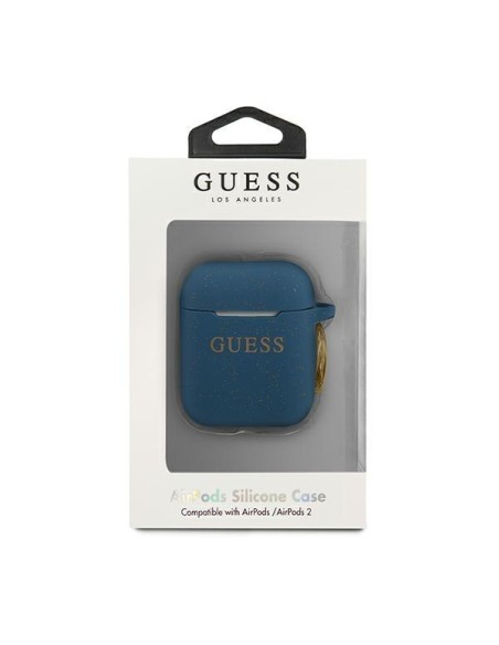 Guess Silicone Glitter dėklas, skirtas AirPods 1/ 2 – mėlynas Guess Silicone Glitter dėklas, skirtas AirPods 1/ 2 – mėlynas