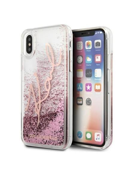 Karl Lagerfeld Glitter Signature dėklas iPhone X/ Xs - rožinis ir auksinis Karl Lagerfeld Glitter Signature dėklas iPhone X/ Xs - rožinis ir auksinis