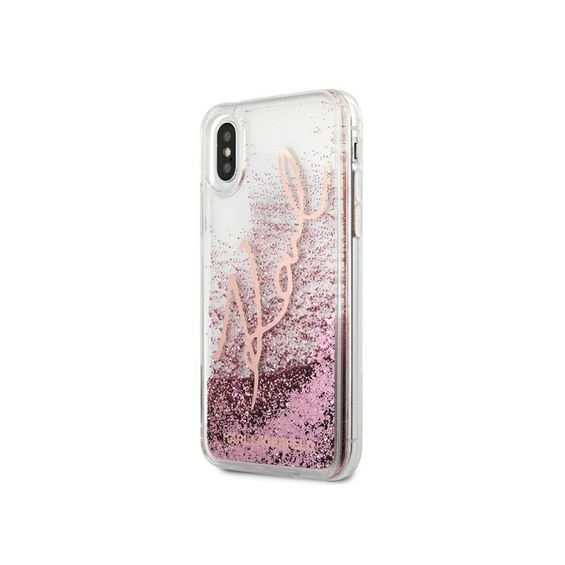 Karl Lagerfeld Glitter Signature dėklas iPhone X/ Xs - rožinis ir auksinis