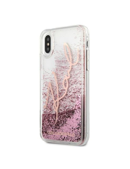 Karl Lagerfeld Glitter Signature dėklas iPhone X/ Xs - rožinis ir auksinis Karl Lagerfeld Glitter Signature dėklas iPhone X/ Xs - rožinis ir auksinis