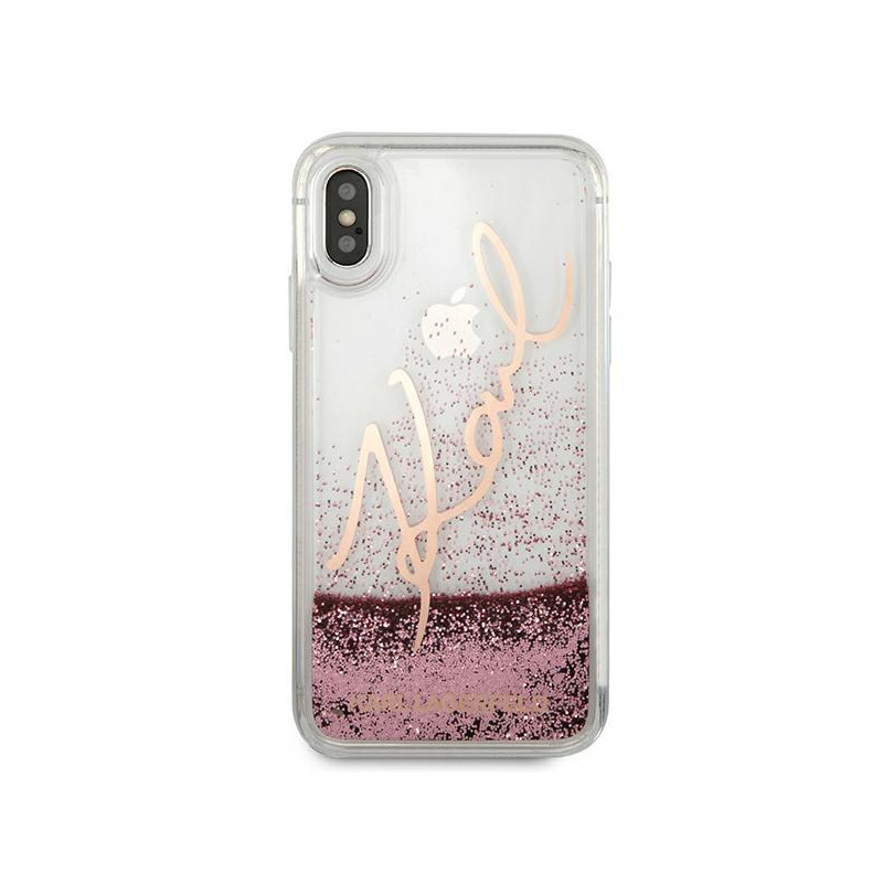 Karl Lagerfeld Glitter Signature dėklas iPhone X/ Xs - rožinis ir auksinis
