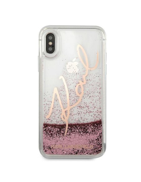 Karl Lagerfeld Glitter Signature dėklas iPhone X/ Xs - rožinis ir auksinis Karl Lagerfeld Glitter Signature dėklas iPhone X/ Xs - rožinis ir auksinis