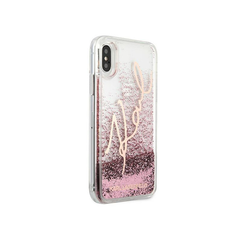 Karl Lagerfeld Glitter Signature dėklas iPhone X/ Xs - rožinis ir auksinis