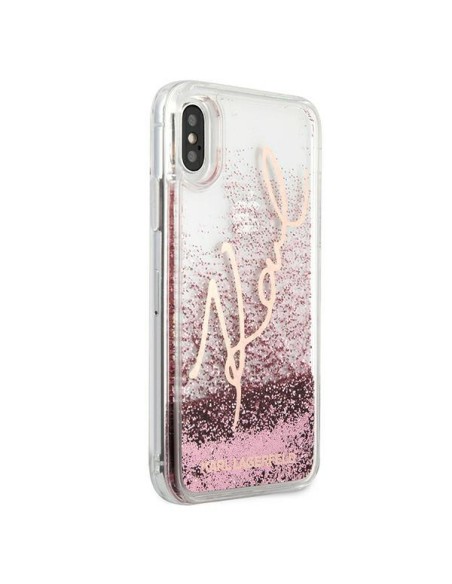 Karl Lagerfeld Glitter Signature dėklas iPhone X/ Xs - rožinis ir auksinis Karl Lagerfeld Glitter Signature dėklas iPhone X/ Xs - rožinis ir auksinis