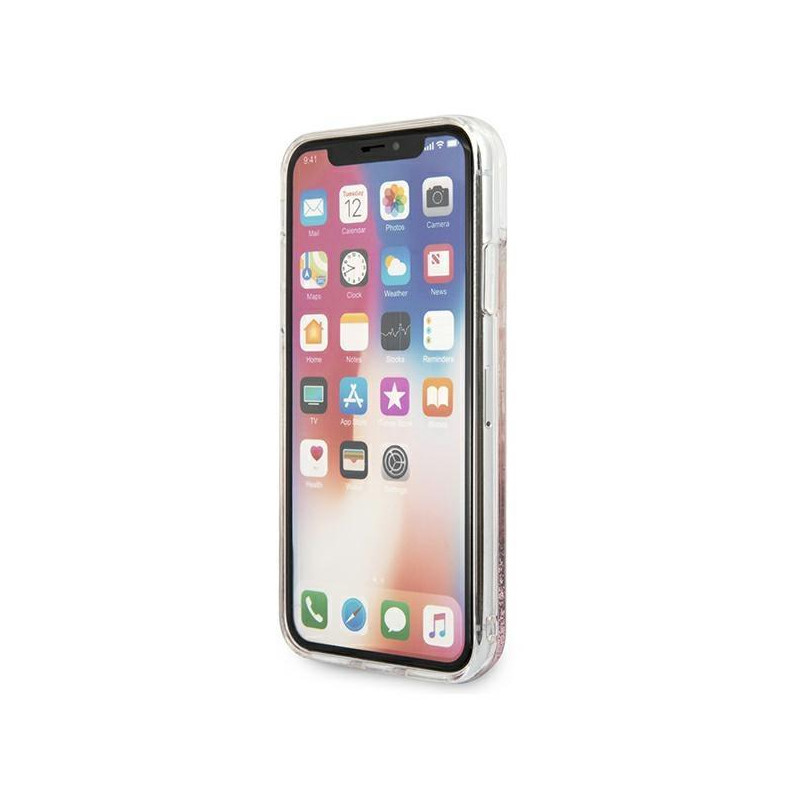 Karl Lagerfeld Glitter Signature dėklas iPhone X/ Xs - rožinis ir auksinis