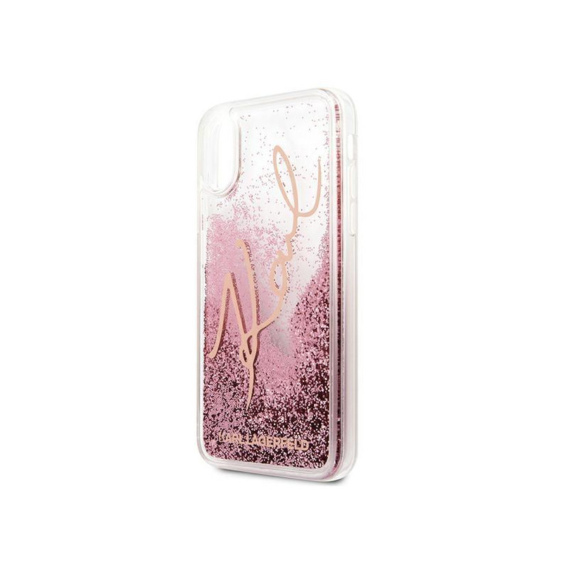 Karl Lagerfeld Glitter Signature dėklas iPhone X/ Xs - rožinis ir auksinis