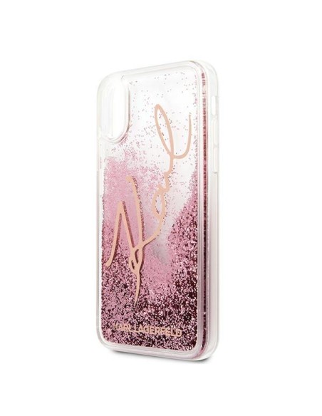 Karl Lagerfeld Glitter Signature dėklas iPhone X/ Xs - rožinis ir auksinis Karl Lagerfeld Glitter Signature dėklas iPhone X/ Xs - rožinis ir auksinis