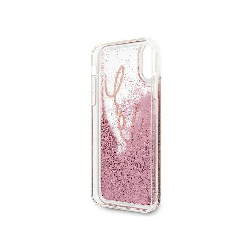 Karl Lagerfeld Glitter Signature dėklas iPhone X/ Xs - rožinis ir auksinis