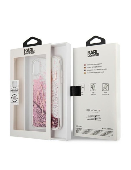Karl Lagerfeld Glitter Signature dėklas iPhone X/ Xs - rožinis ir auksinis Karl Lagerfeld Glitter Signature dėklas iPhone X/ Xs - rožinis ir auksinis