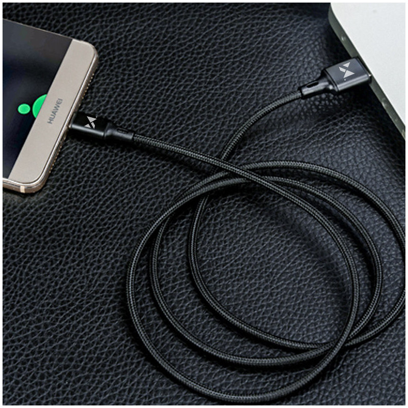 Tvirtas pintas kabelis USB USB-C 2.4A 2m juodas