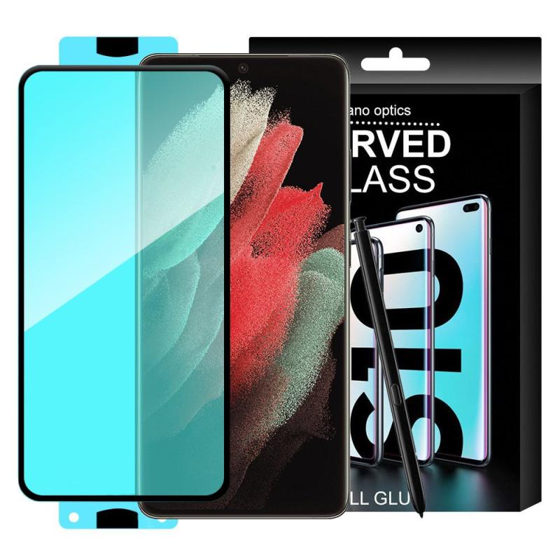 3D Edge Nano Flexi Glass Stiklo plėvelė viso ekrano grūdintas stiklas su rėmeliu Samsung Galaxy S21 Ultra 5G Transparent