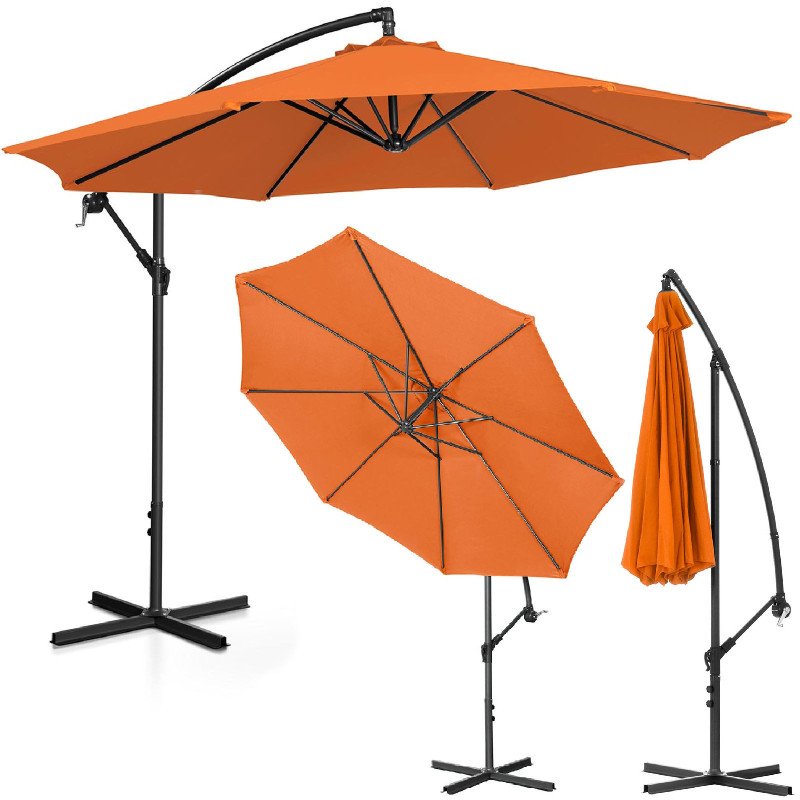 Sodo skėtis ant rankos, apvaliai pakreipiamas, sk. 300 cm oranžinės spalvos