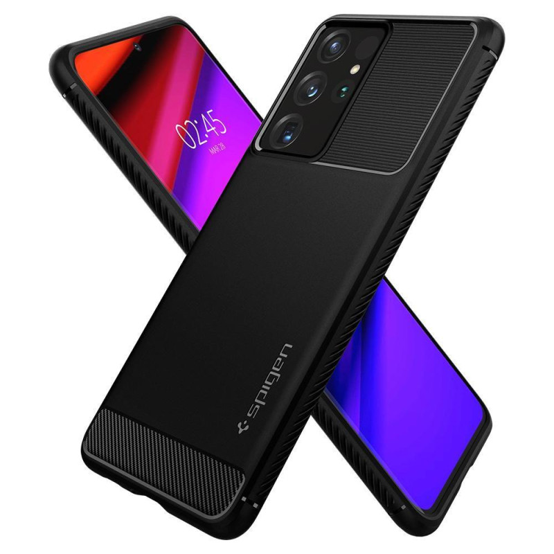 Spigen Rugged Armor dėklas, skirtas Samsung Galaxy S21 Ultra - matinė juoda