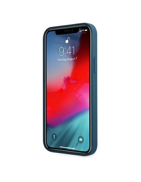 Guess Metal Logo Script dėklas, skirtas iPhone 12 Pro Max - mėlynas