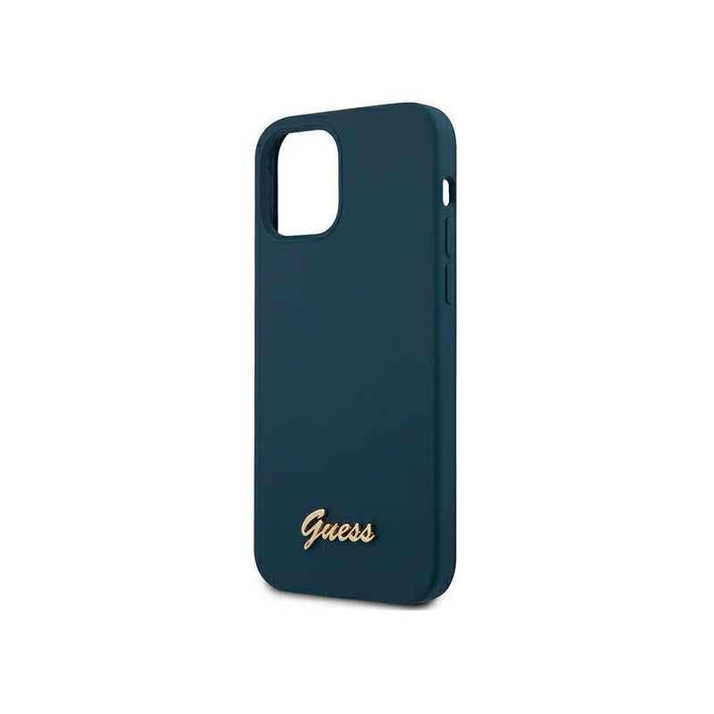 Guess Metal Logo Script dėklas, skirtas iPhone 12 Pro Max - mėlynas