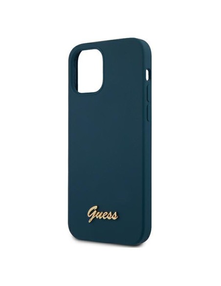 Guess Metal Logo Script dėklas, skirtas iPhone 12 Pro Max - mėlynas