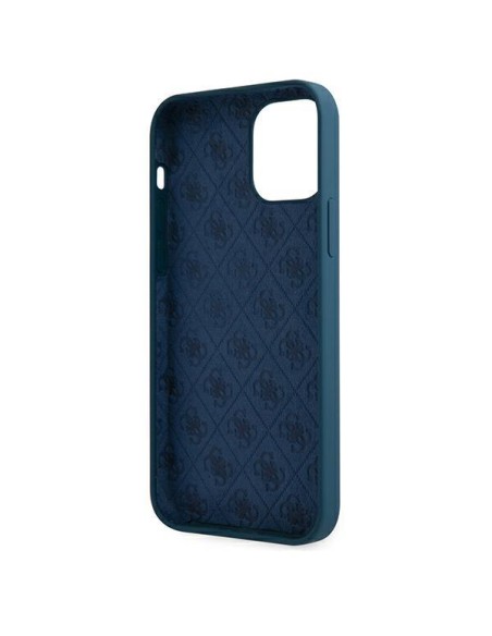Guess Metal Logo Script dėklas, skirtas iPhone 12 Pro Max - mėlynas