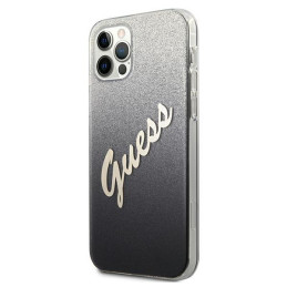 Guess Glitter Gradient Script dėklas, skirtas iPhone 12 Pro Max - juodas