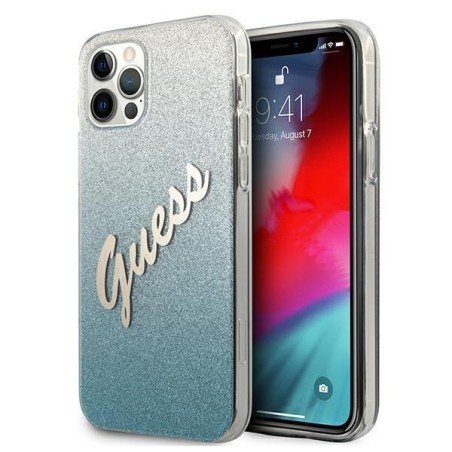 Guess Glitter Gradient Script dėklas, skirtas iPhone 12 Pro Max - mėlynas Guess Glitter Gradient Script dėklas, skirtas iPhone 12 Pro Max - mėlynas