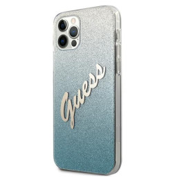 Guess Glitter Gradient Script dėklas, skirtas iPhone 12 Pro Max - mėlynas
