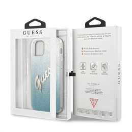 Guess Glitter Gradient Script dėklas, skirtas iPhone 12 Pro Max - mėlynas