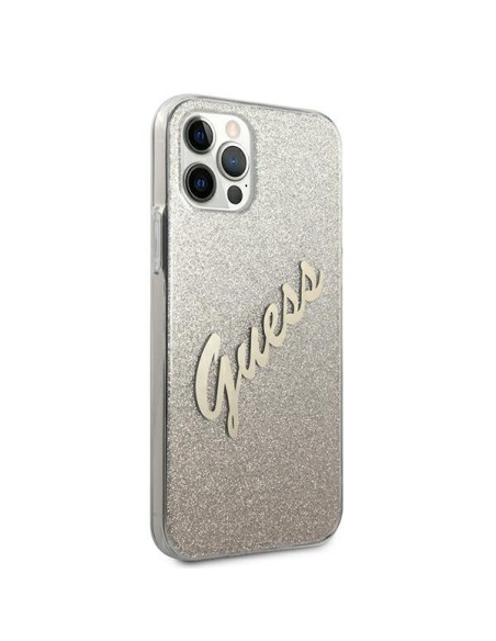 Guess Glitter Gradient Script dėklas, skirtas iPhone 12 Pro Max - auksinis Guess Glitter Gradient Script dėklas, skirtas iPhone 12 Pro Max - auksinis