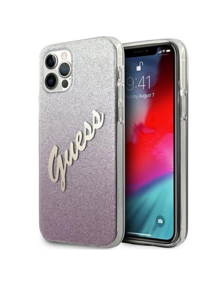 Guess Glitter Gradient Script dėklas, skirtas iPhone 12 Pro Max - rožinis Guess Glitter Gradient Script dėklas, skirtas iPhone 12 Pro Max - rožinis