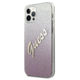 Guess Glitter Gradient Script dėklas, skirtas iPhone 12 Pro Max - rožinis