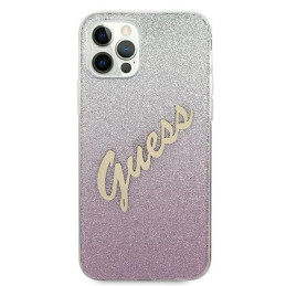Guess Glitter Gradient Script dėklas, skirtas iPhone 12 Pro Max - rožinis