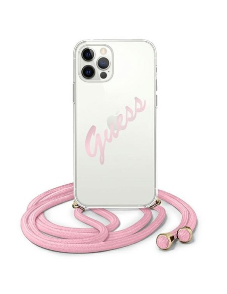 Guess Script Vintage dėklas, skirtas iPhone 12 / iPhone 12 Pro - rožinis