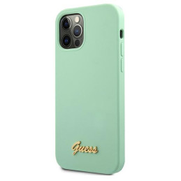 Guess Metal Logo Script dėklas, skirtas iPhone 12 / iPhone 12 Pro - žalias