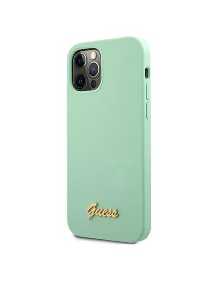 Guess Metal Logo Script dėklas, skirtas iPhone 12 / iPhone 12 Pro - žalias Guess Metal Logo Script dėklas, skirtas iPhone 12 / iPhone 12 Pro - žalias